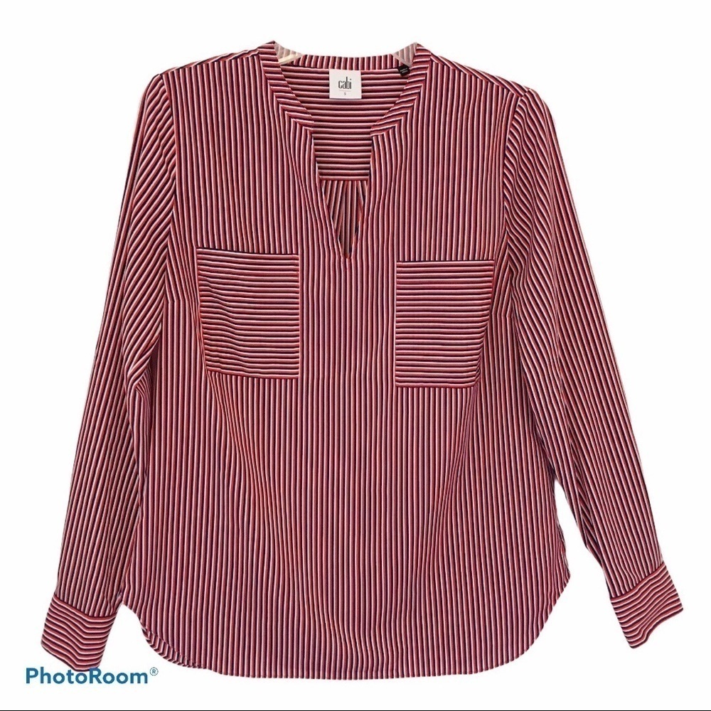 CABI Franklin Striped Long Sleeve V-neck Tunic Blouse #5335 Size Small